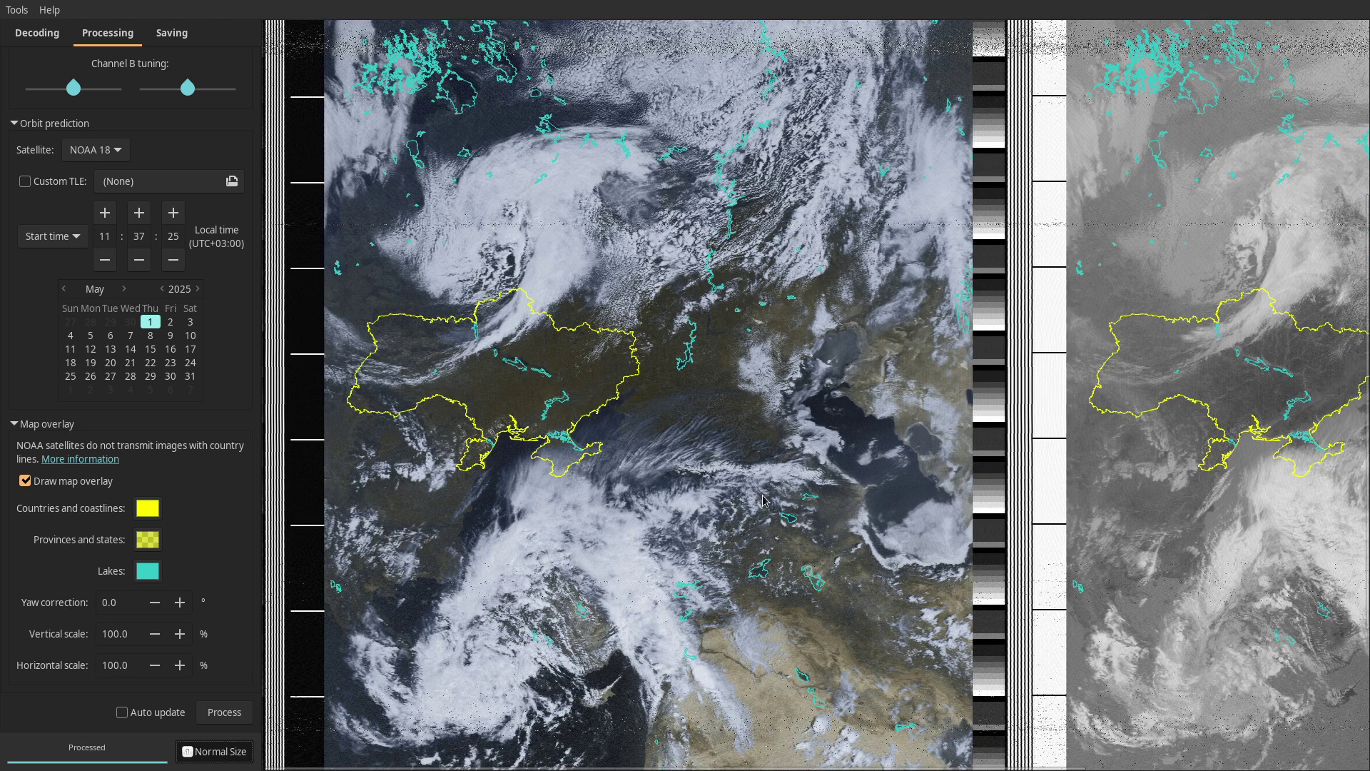"noaa apt image decoder з модифікованим .shp файлом"